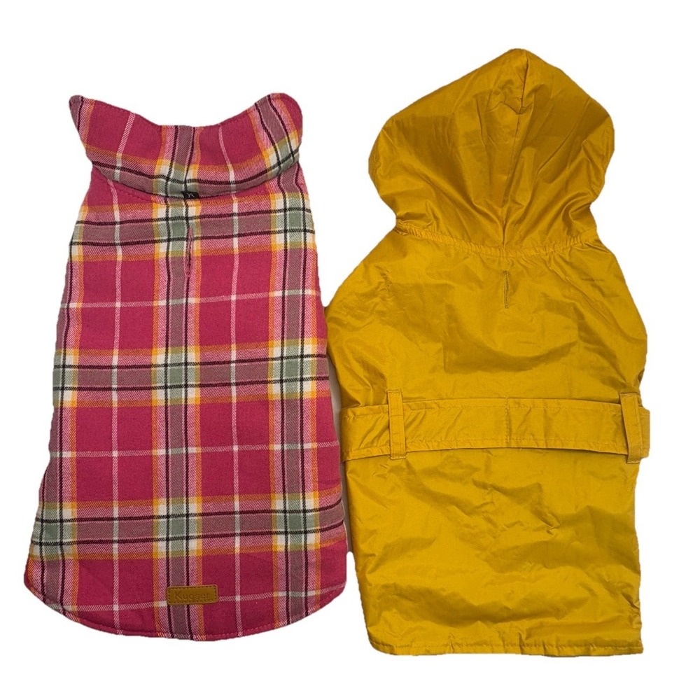 BUNDLE Leen King Dog Rain Coat Yellow Size Large / Kuoser Dog Jacket Pink Medium